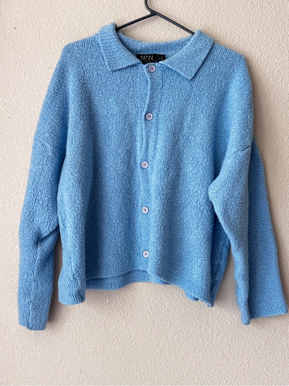 Mango Light Blue Teddy Button-Up Jacket